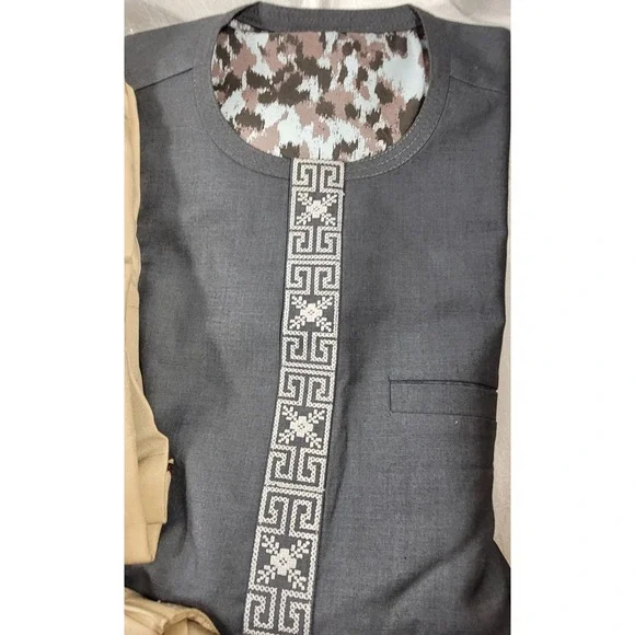 LOT: 3 Men's Kurta Pant Sets - Navy, Tan, Black - 46" Chest - New in Pkgs - Picture 5 of 7